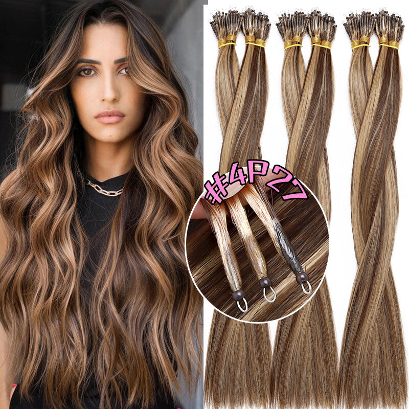 150g Human Hair Extensions with Nano Rings - Thick Ombre Micro Loop Beads