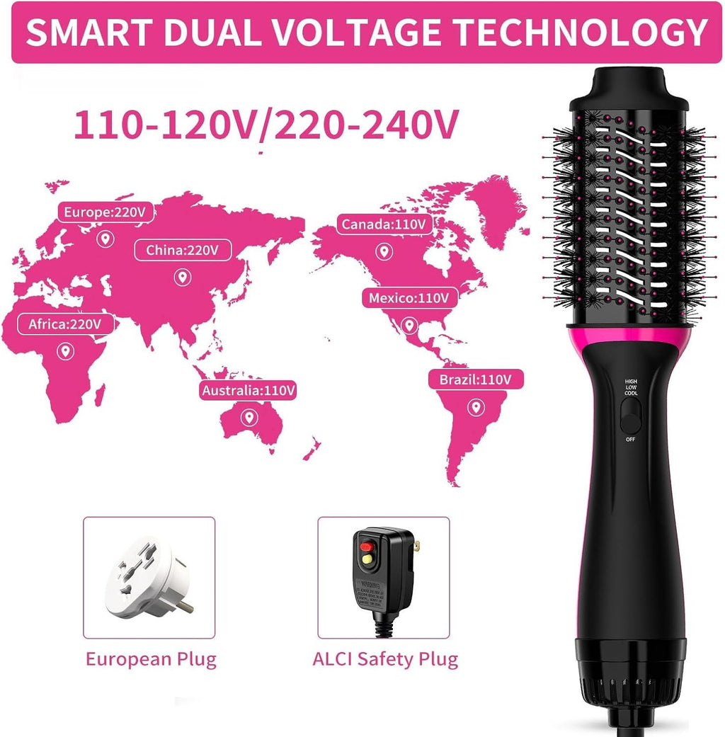 Dual Voltage Hair Dryer Brush for European Travel with 2.4'' Ceramic Barrel and Ionic Technology