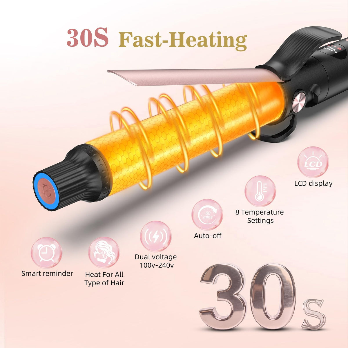 1.25 Inch Dual Voltage Travel Curling Iron for All Hair Types