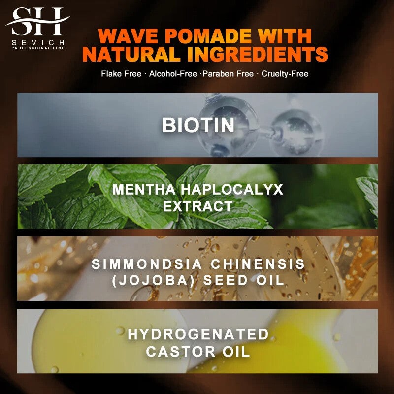 Natural Wave Control Pomade for Men - Strong Hold & Shine, 360 Waves Styling Clay