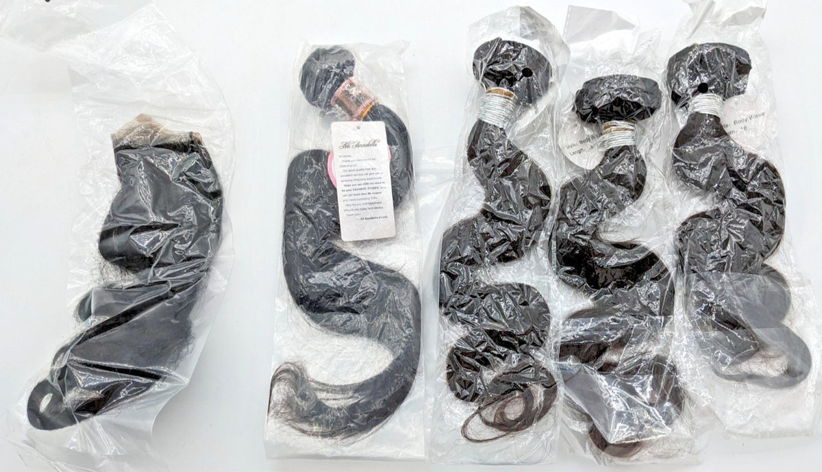 Virgin Human Hair Body Wave Bundles 18 Inch Lace Front Middle Part