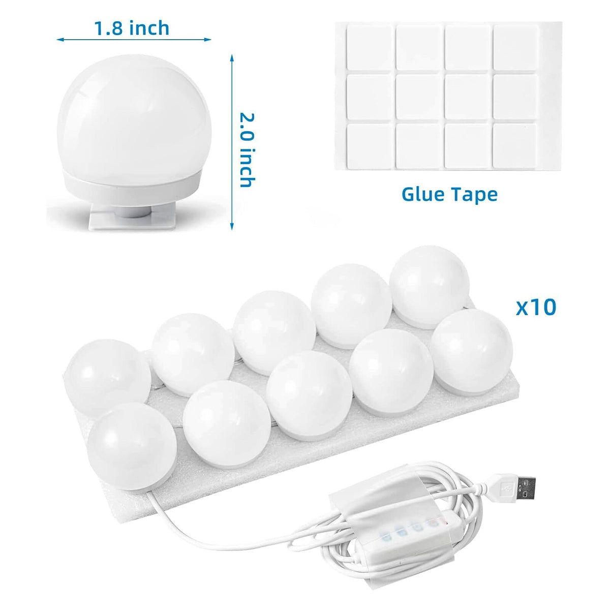Dimmable LED Vanity Lights for Mirror - Hollywood Style with 10 Bulbs