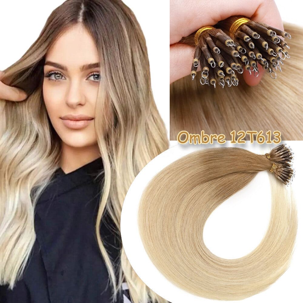 150PCS Thick Remy Human Hair Extensions Nano Beads Double Drawn 14-24 Inch