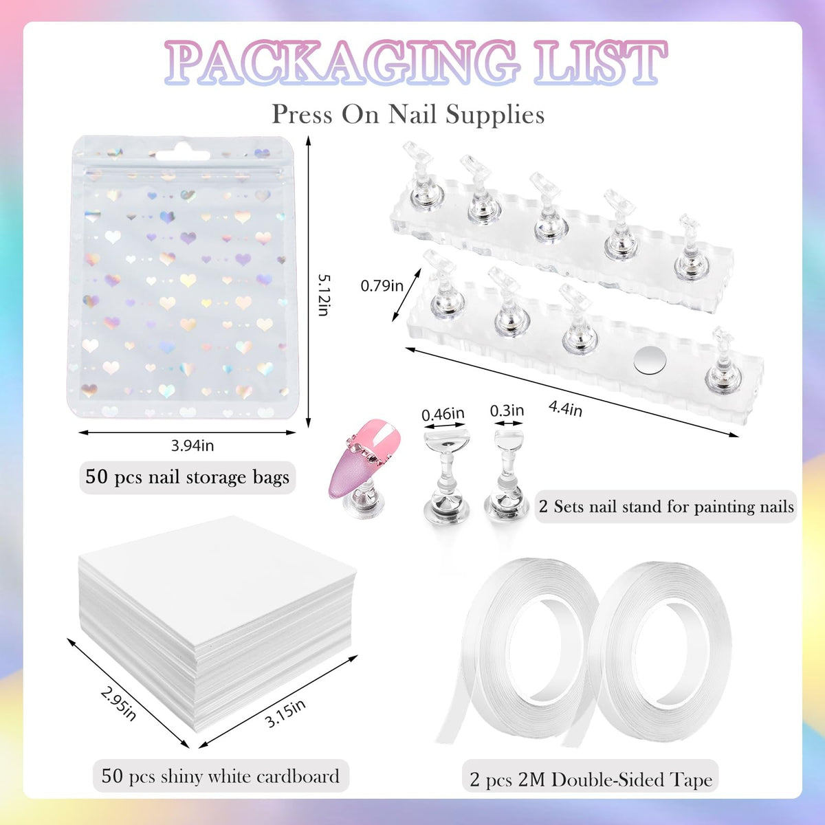 Nail Art Display Kit — 50 Nail Bags, Nail Stand & Cardboards for Press-On Showcases