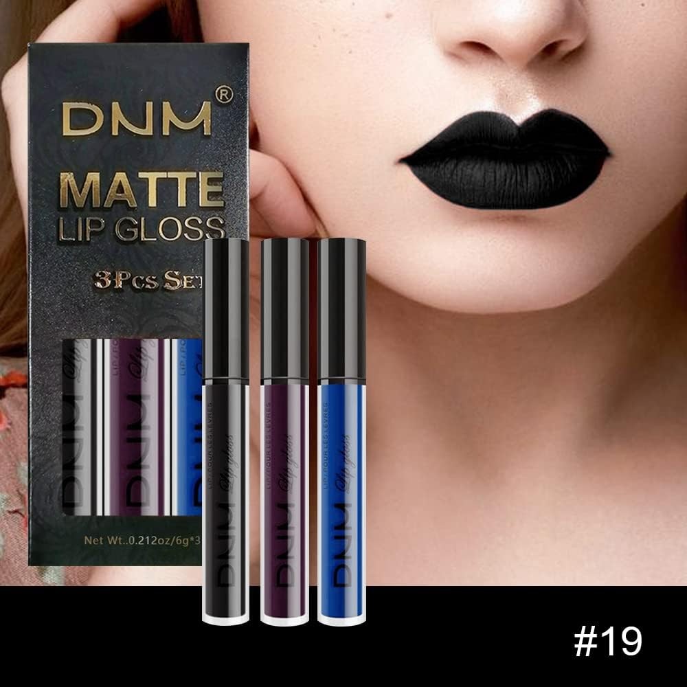 Liquid Lipstick Set 3Pcs Matte Purple Black Blue Long Lasting Lip Color for Women