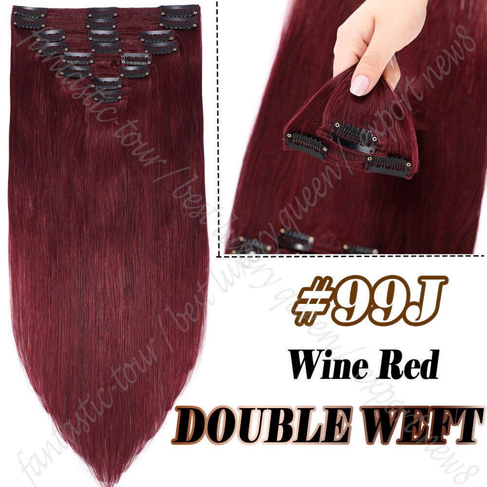 150g Double Weft Clip-In Human Hair Extensions - Full Head, Thick & Natural