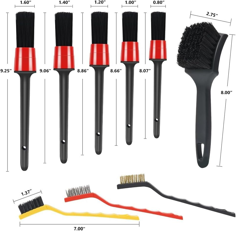 9-Piece Car Detailing Brush Set for Interior Exterior Tire Wheel Engine Cleaning