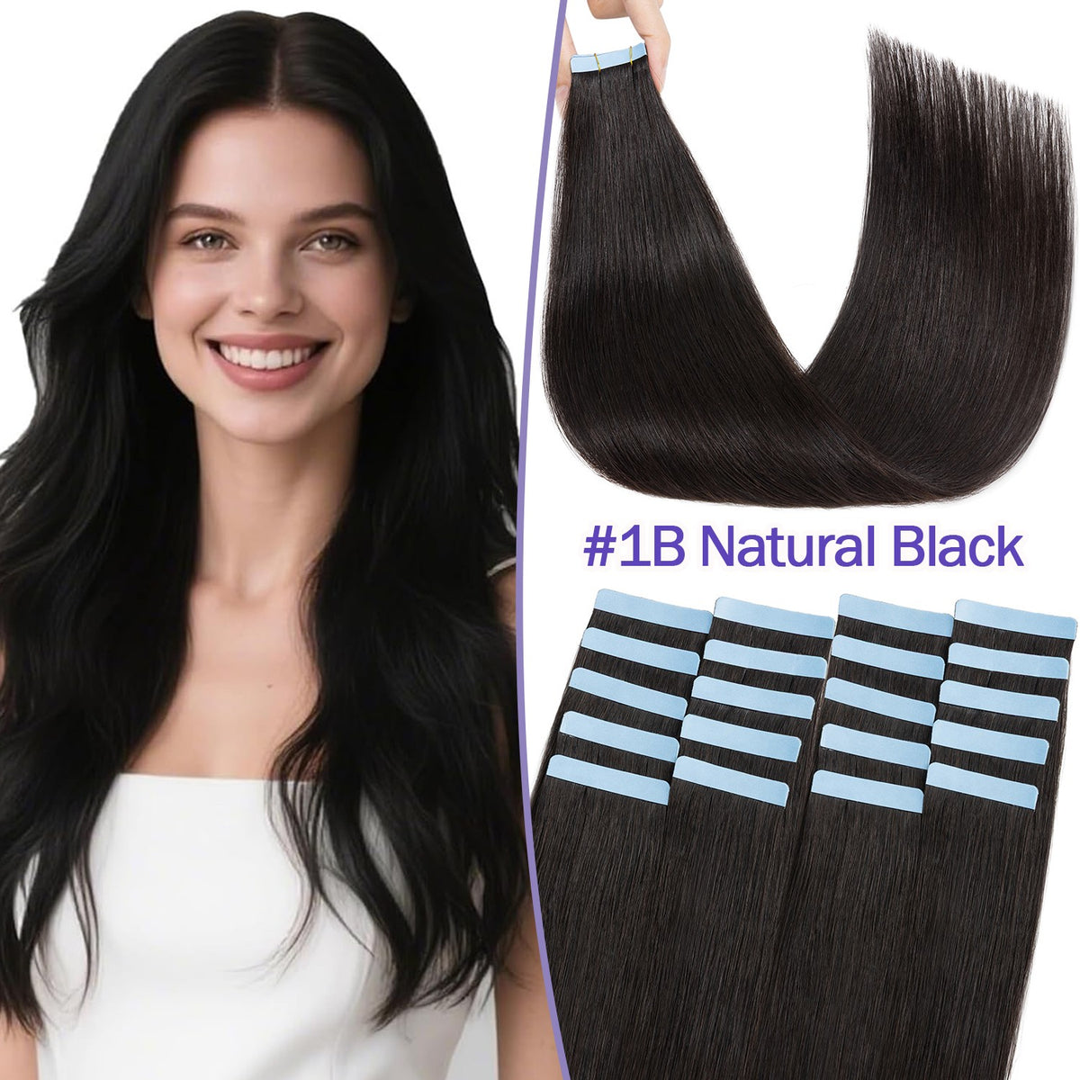 Tape-In 100% Remy Human Hair Extensions Full Head Balayage Ombre