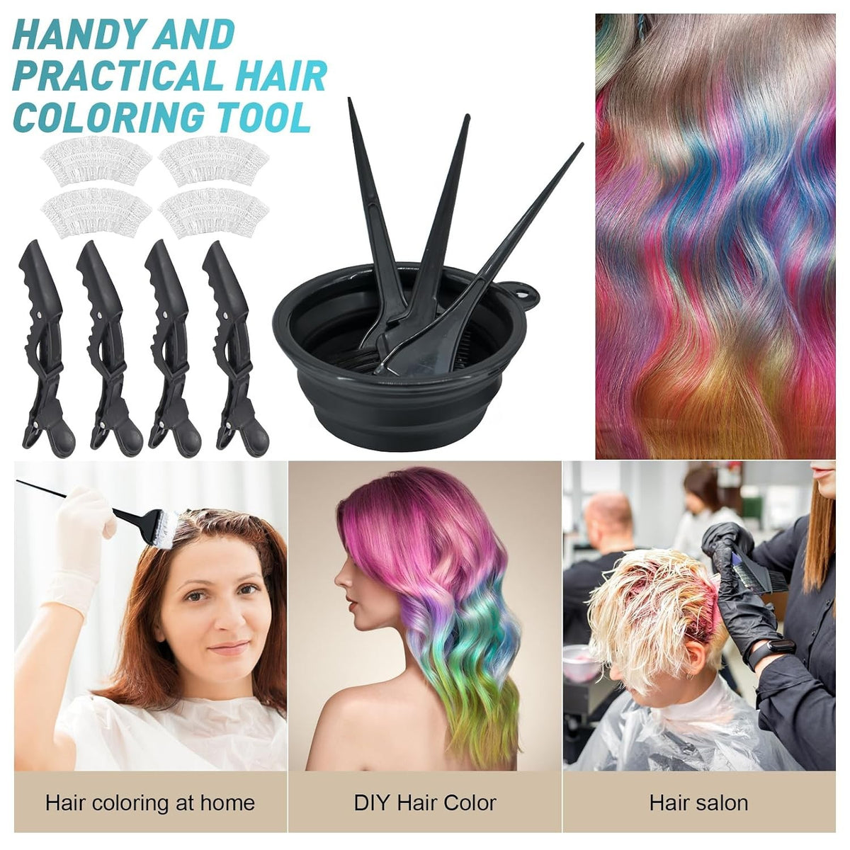 Professional Hair Dye Kit 12 Pcs Coloring Accessories with Bowl Brushes Clips