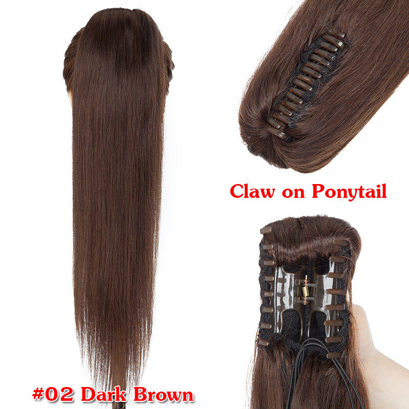 Clip-In Human Hair Ponytail Extensions Wrap Around Thick Hairpiece