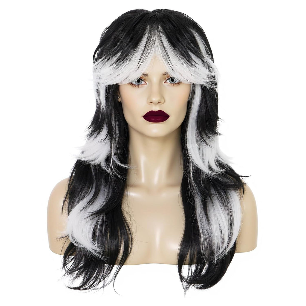 Long Black and White Gradient Wavy Wigs for Cosplay and Halloween