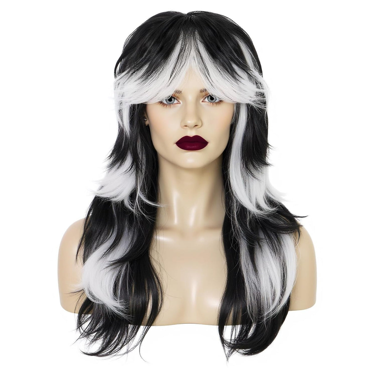 Long Black and White Gradient Wavy Wigs for Cosplay and Halloween