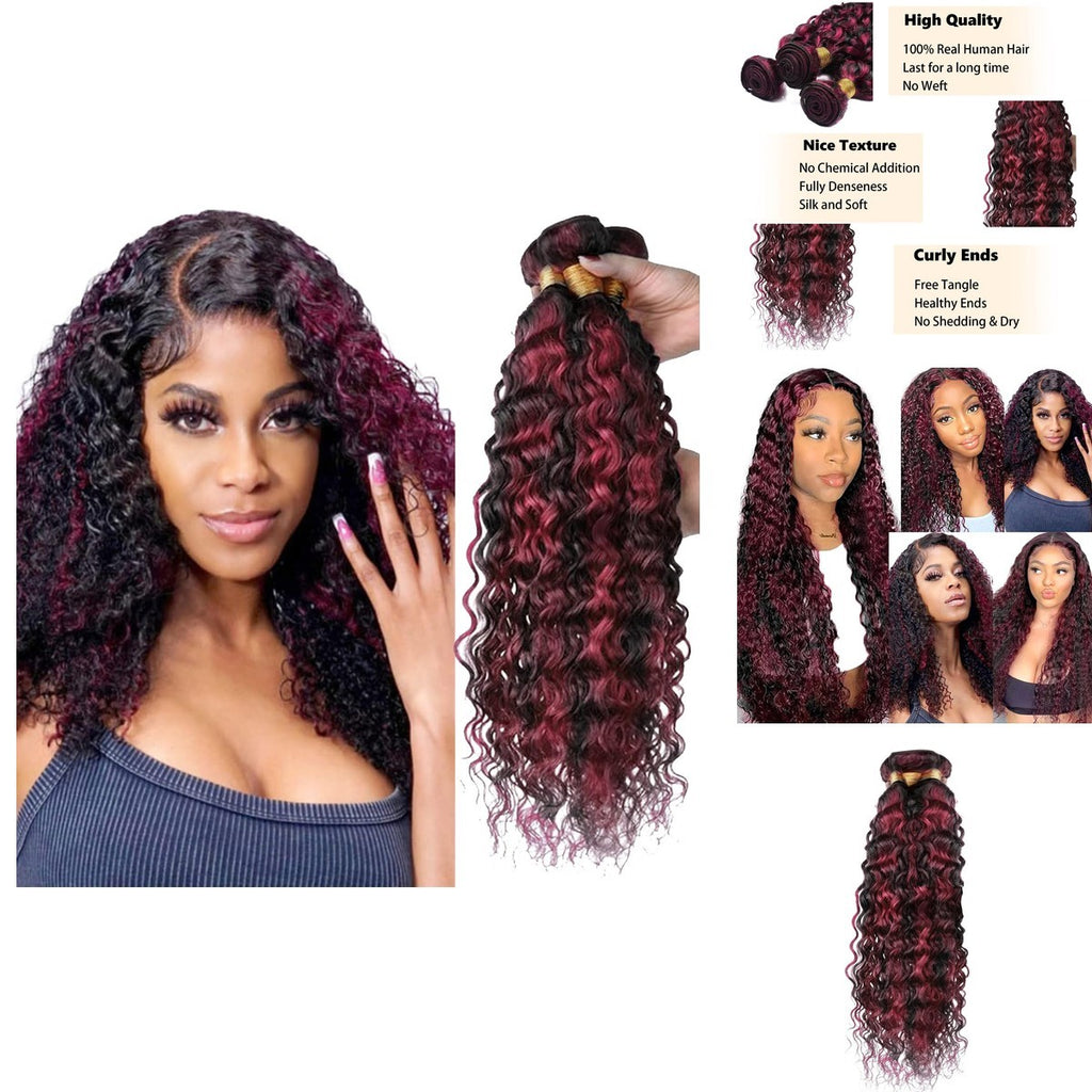 Brazilian Human Hair Bundles 18-22 Inch Jerry Curly Burgundy P1B/99J