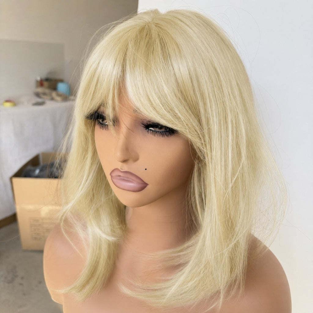 Blonde Synthetic Cosplay Wigs with Bangs for Women - Straight Bob Style