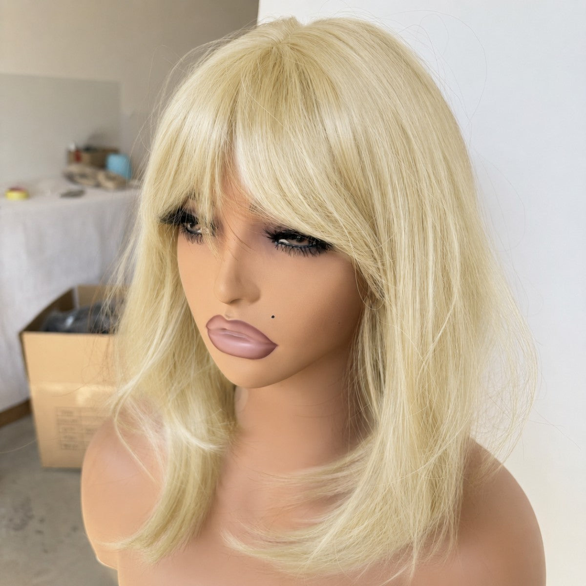 Blonde Synthetic Cosplay Wigs with Bangs for Women - Straight Bob Style