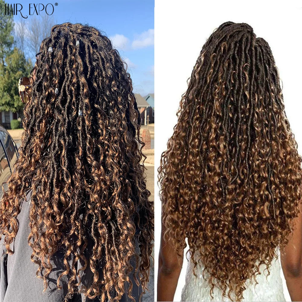 Synthetic Curly Faux Locs Crochet Hair Extensions for Women