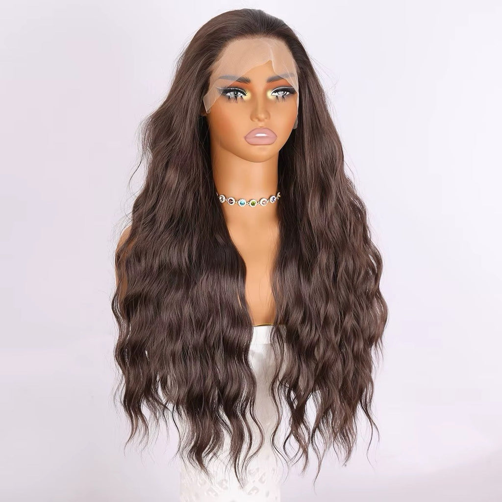 Dark Brown 28-Inch Wavy Lace Front Wig with Transparent 13x3 Cap