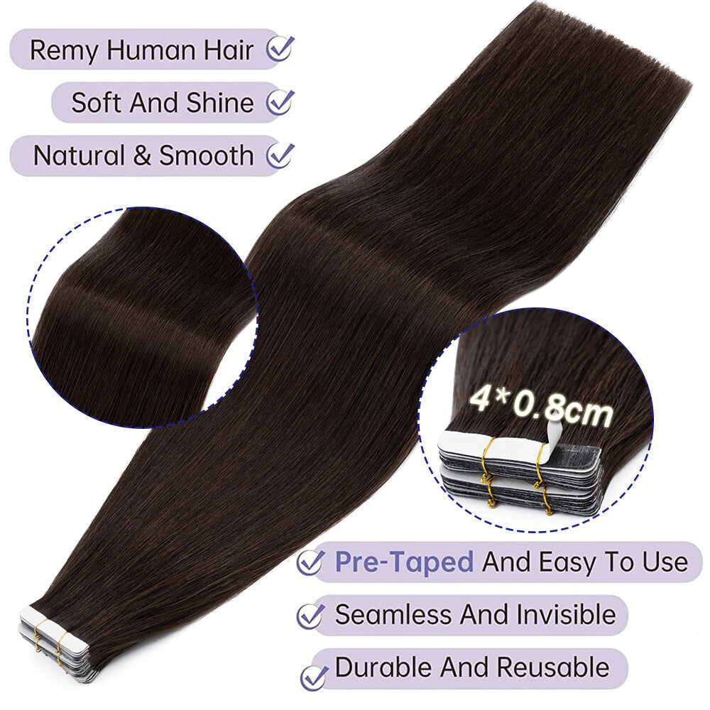 Invisible Skin Weft Tape-In Human Hair Extensions - Thick Remy Hair for Full Head