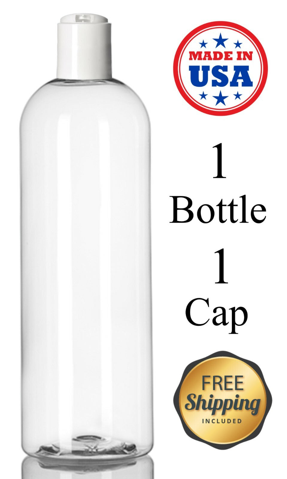 16 oz PET Plastic Cosmo Round Bottles with White Cap Bulk Pack - Clear