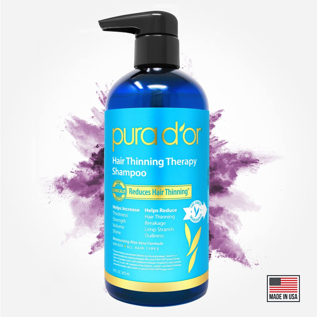 PURA D'OR Hair Thinning Therapy Shampoo - Organic, Sulfate-Free, 16oz