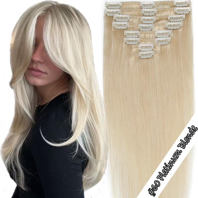 100% Human Hair Extensions Clip-In Full Head Set - Multiple Colors & Lengths