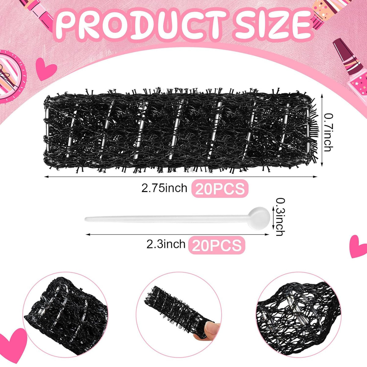 Vintage Hair Rollers Set - Small 2.5x0.7 Inch Curlers with Pins & Clips