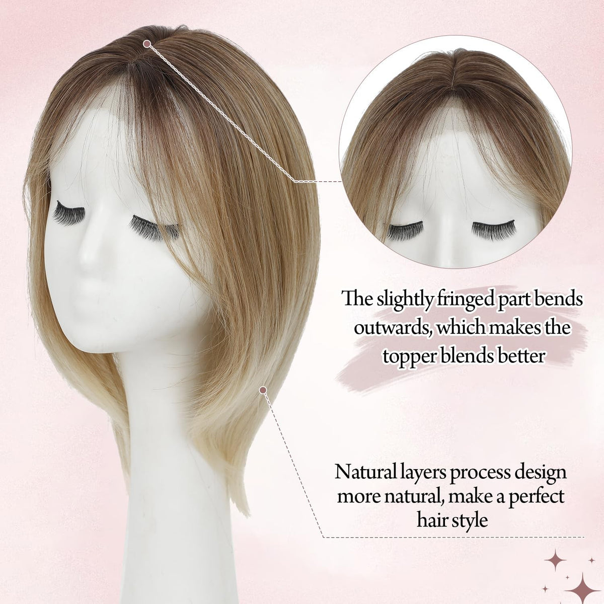 12-Inch Clip-In Hair Topper for Thinning Hair - Big Base, Dark Blonde with Dark Root