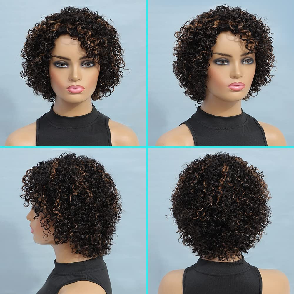 Short Ombre Curly Human Hair Wig for Black Women - Glueless, Afro Style