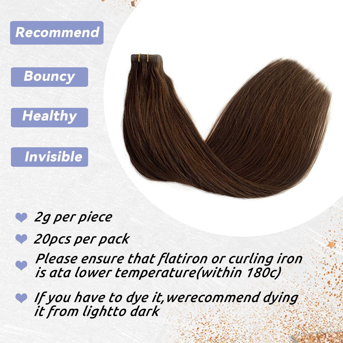 24-Inch Dark Brown Remy Tape-In Hair Extensions - 100% Human Hair, 70g