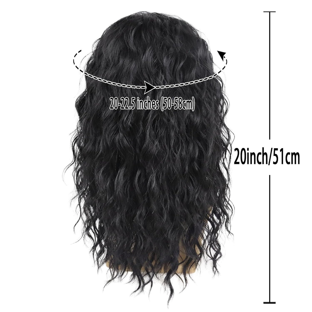 Men's 70s 80s Rocker Wigs Long Curly Black Costume Wig Halloween
