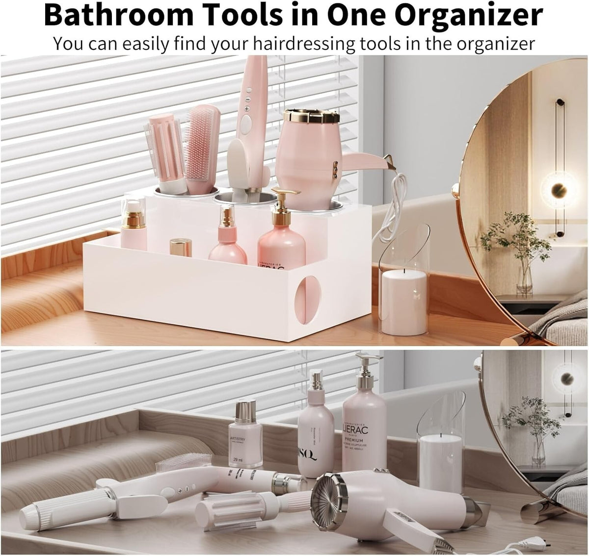 Hair Dryer & Styling Tool Organizer with Stainless Steel Cups - Counter Storage