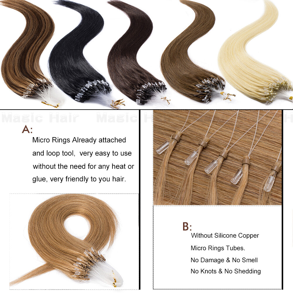Micro Loop Hair Extensions Beads Link - Remy Human Hair Tips & Beads