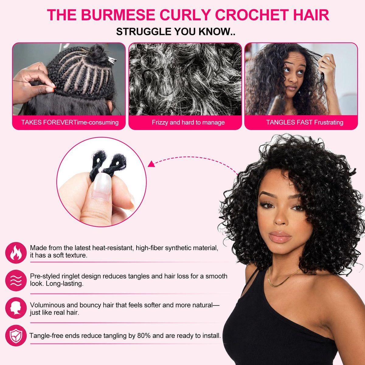 Burmese Curly Crochet Hair 14 Inch for Black Women - Pre-Looped Synthetic Wig
