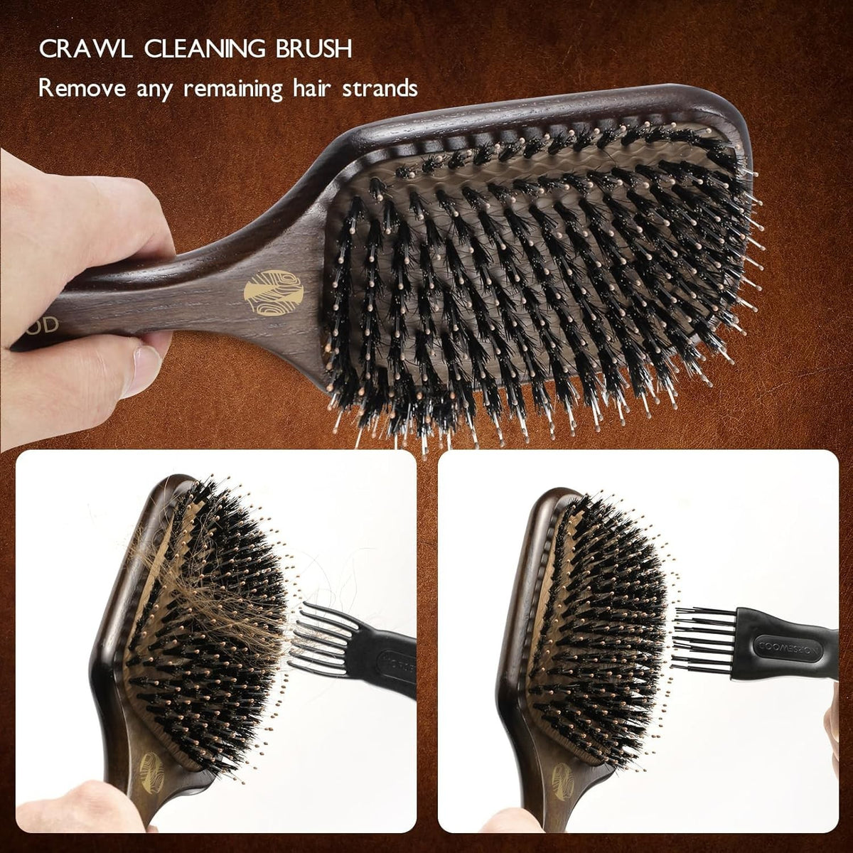 Boar Bristle Hair Brush Set for Detangling & Shine - All Hair Types