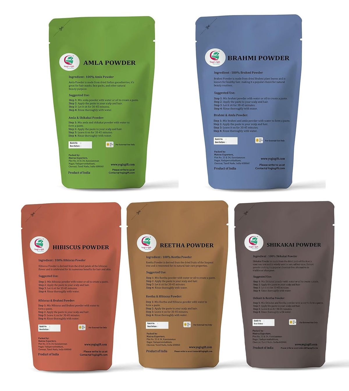 Herbal Hair Care Pack of 5 - Natural Ayurvedic Hair Masks for Hair Fall & Dandruff