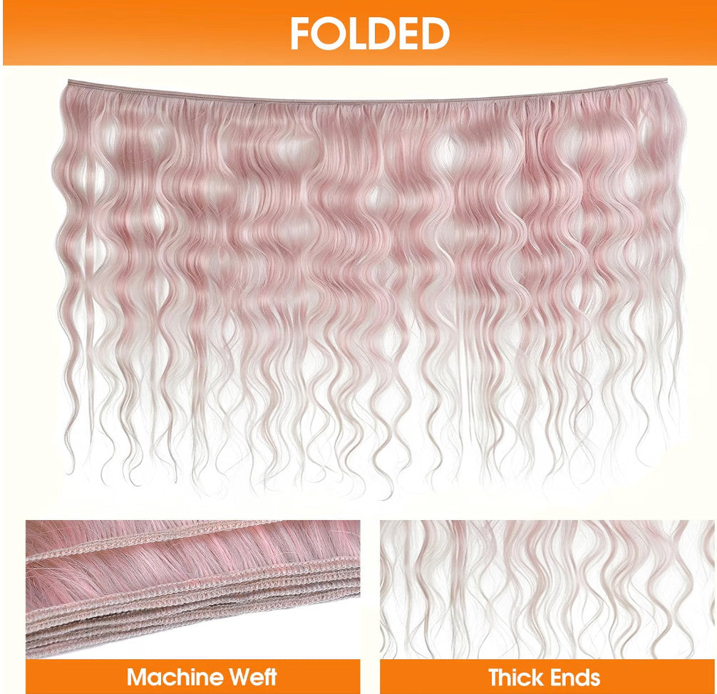 Pink Synthetic Body Wave Hair Bundles - 20 Inch 3 Pack for Weaves & Styles