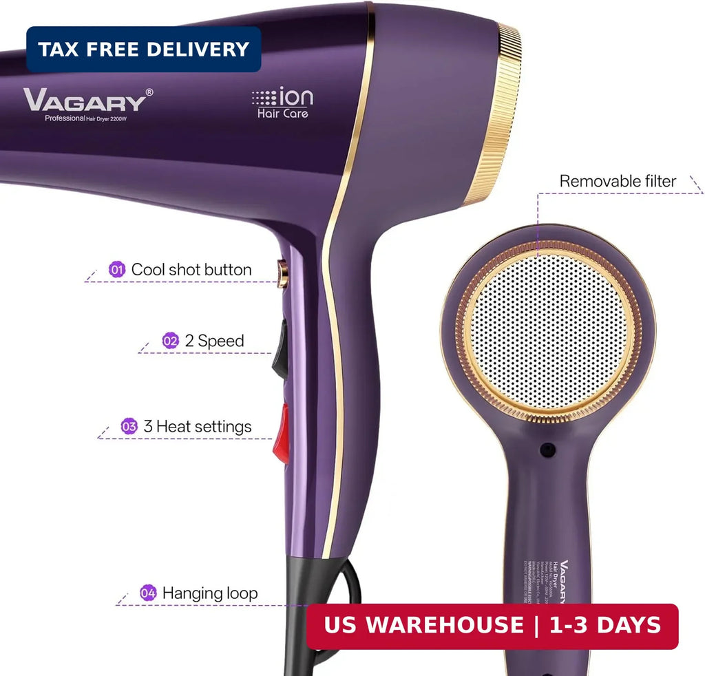 Professional 2200W Ionic Hair Dryer with Diffuser and Concentrator - Frizz-Free Styling