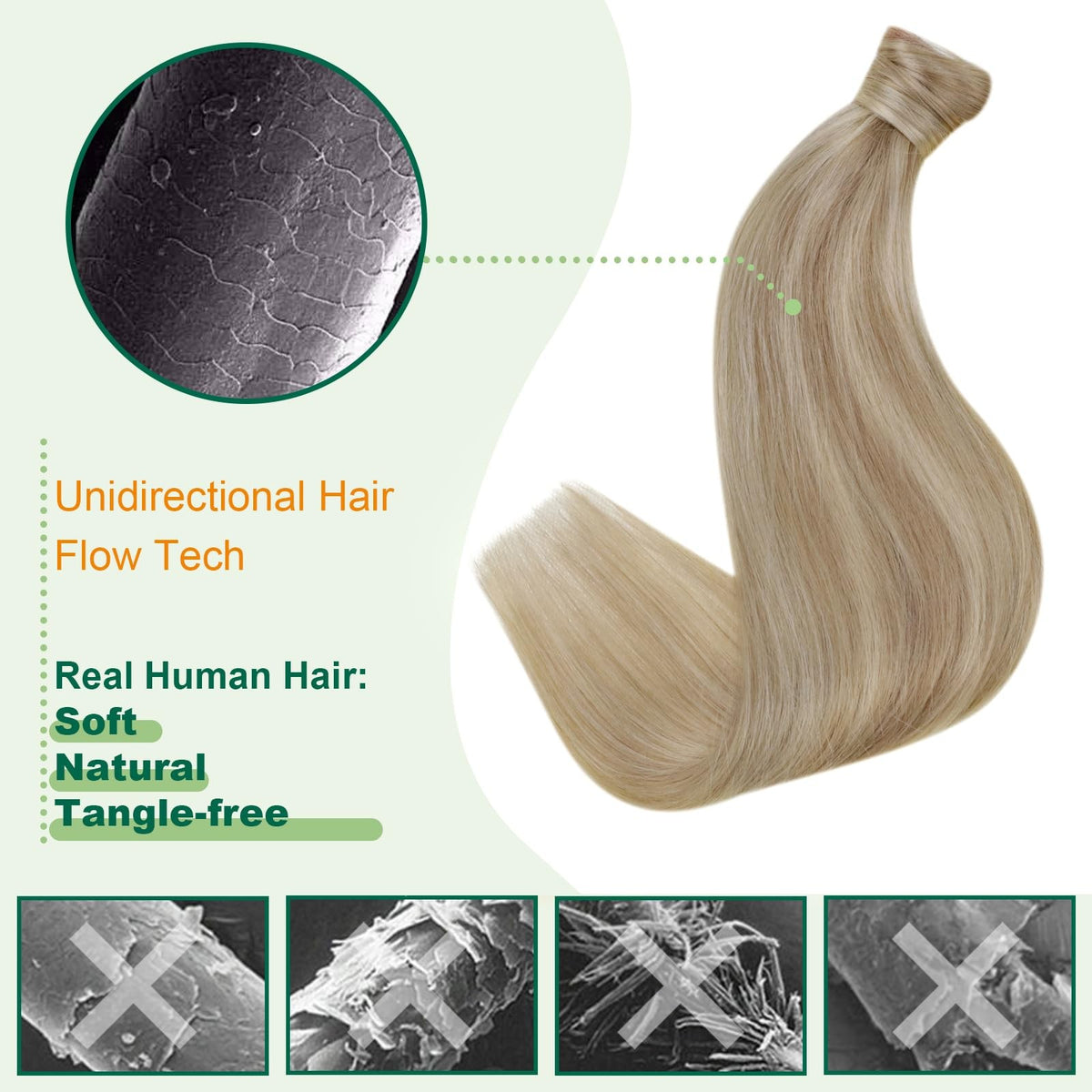 12-Inch Golden Blonde Human Hair Ponytail Extension - Easy Application