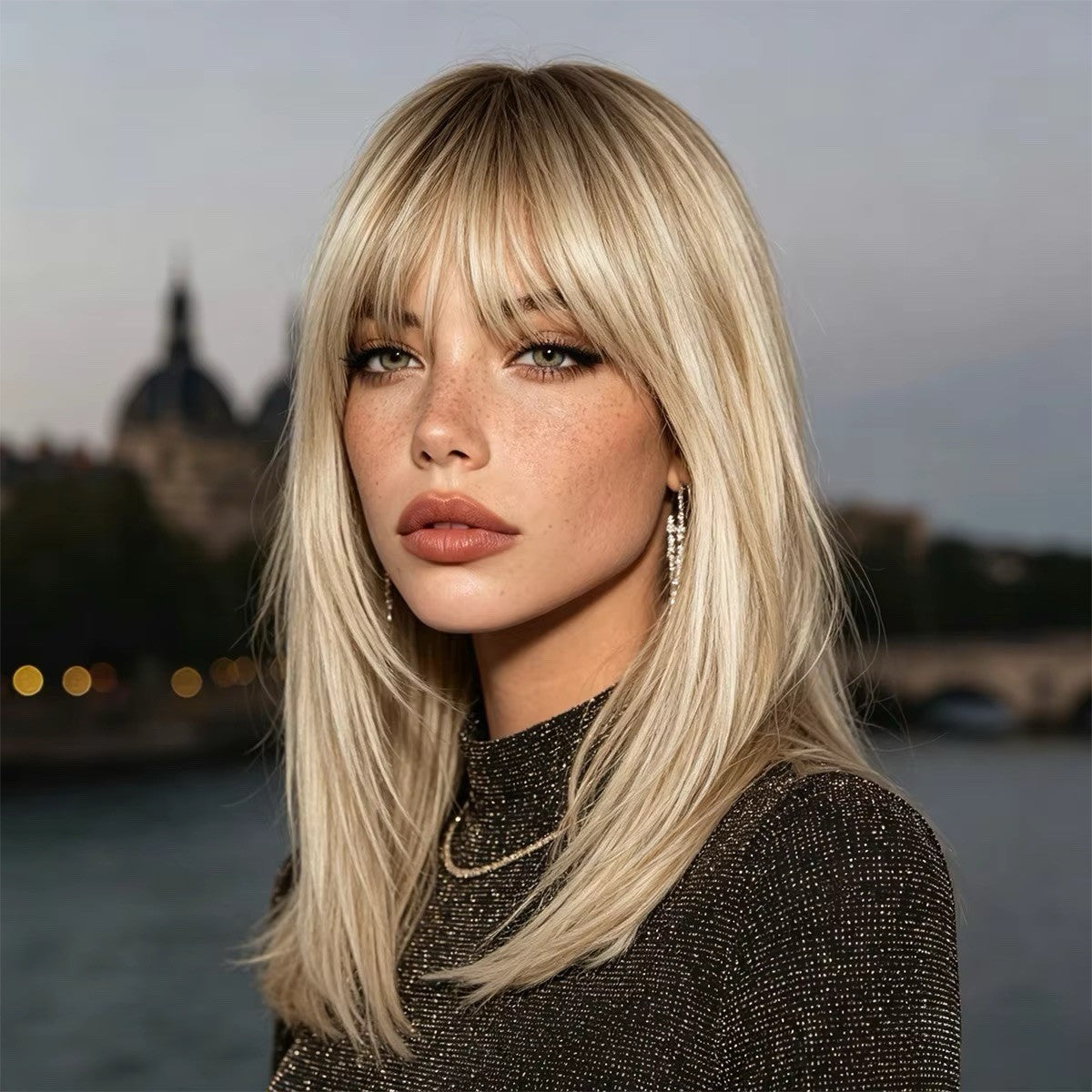 Blonde Wig with Bangs - 22 Inch Halloween Costume Wig for TikTok Baddies