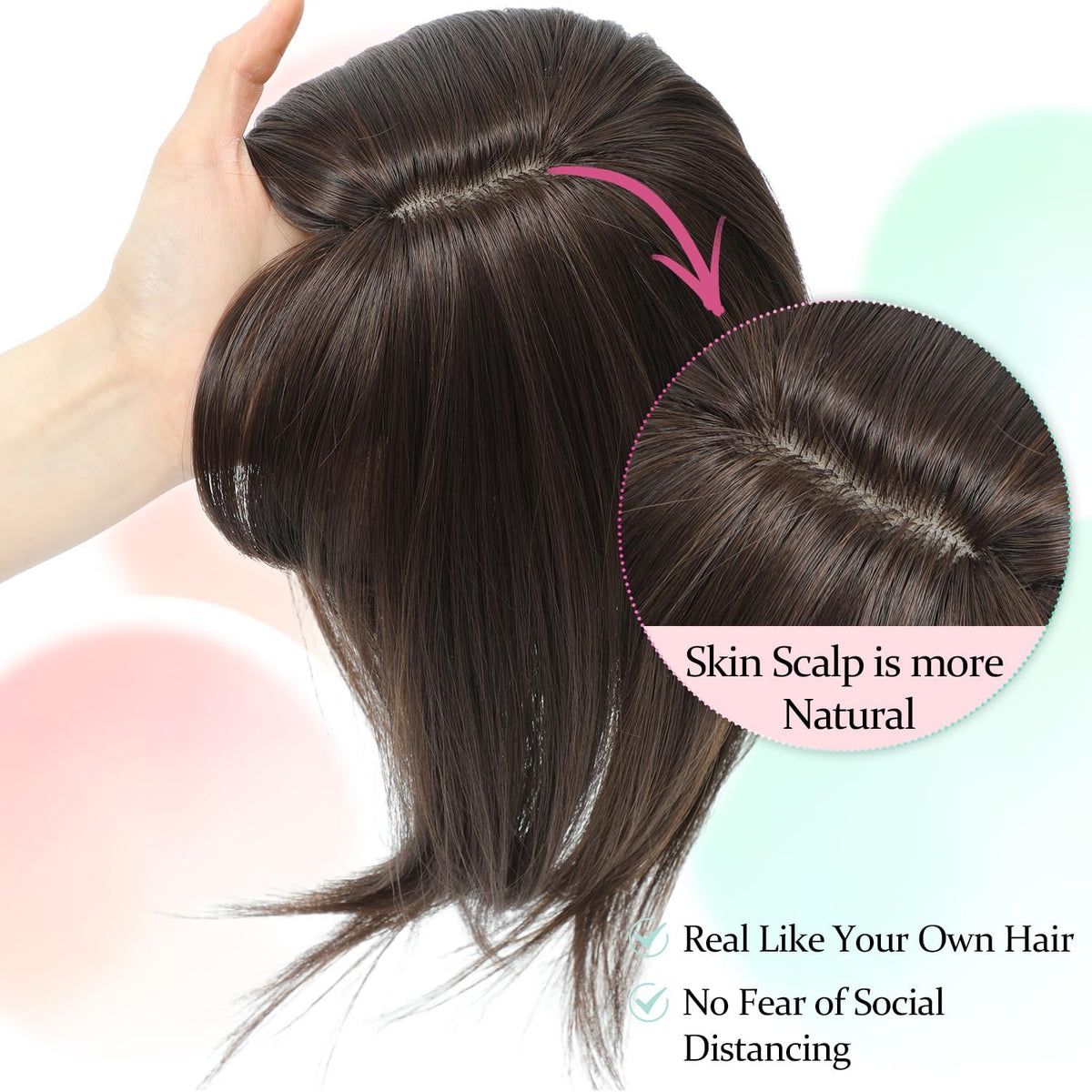 12-Inch Synthetic Clip-In Bangs Hair Topper - 360 Full Coverage, Straight
