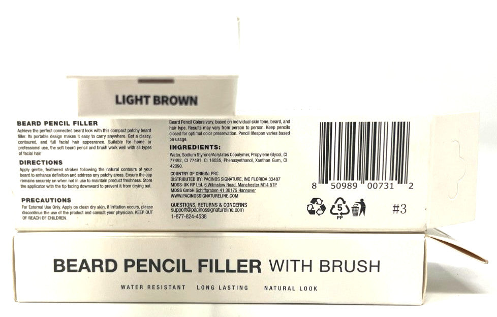 Beard Pencil Filler Kit with Brush - Light Brown, Pack of 3 for Grooming