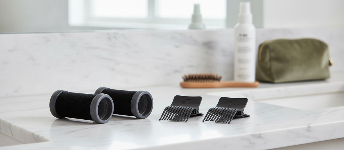 Volumizing Hair Hot Rollers Set - Black Velvet Flocking, Cool Grip, 2 Pieces