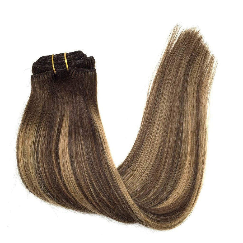 Clip-in Hair Extensions for Women, Real Human Hair, 16 Inch Long, 7pcs