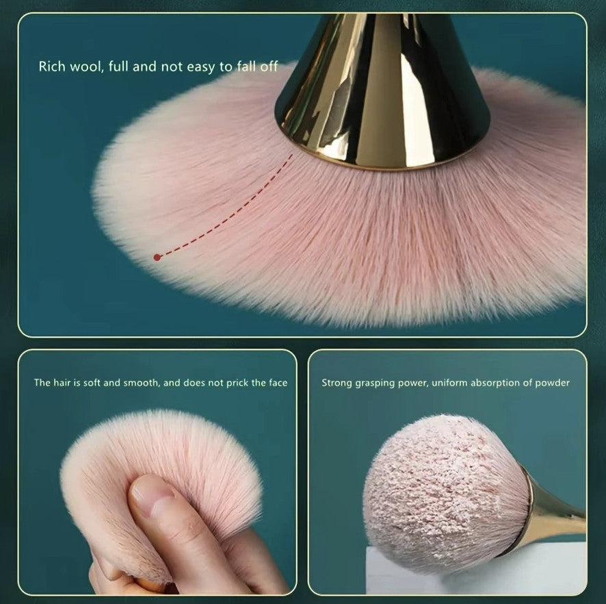 Fan Makeup Brush Rose Gold Soft Wool Fiber Highlight Blush Powder Tool
