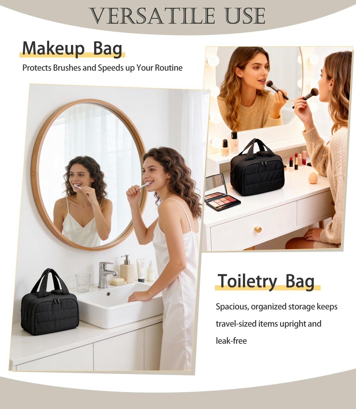 Travel Toiletry Bag for Women, Large Black Cosmetic Makeup Bag