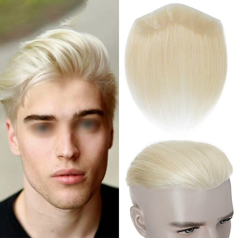 Men's Receding Hairline PU Hairpiece with Human Hair Toupee – Natural Look & Adjustable Fit