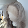 Long Wavy Synthetic Lace Front Wig - Heat Resistant Silver Grey Hair