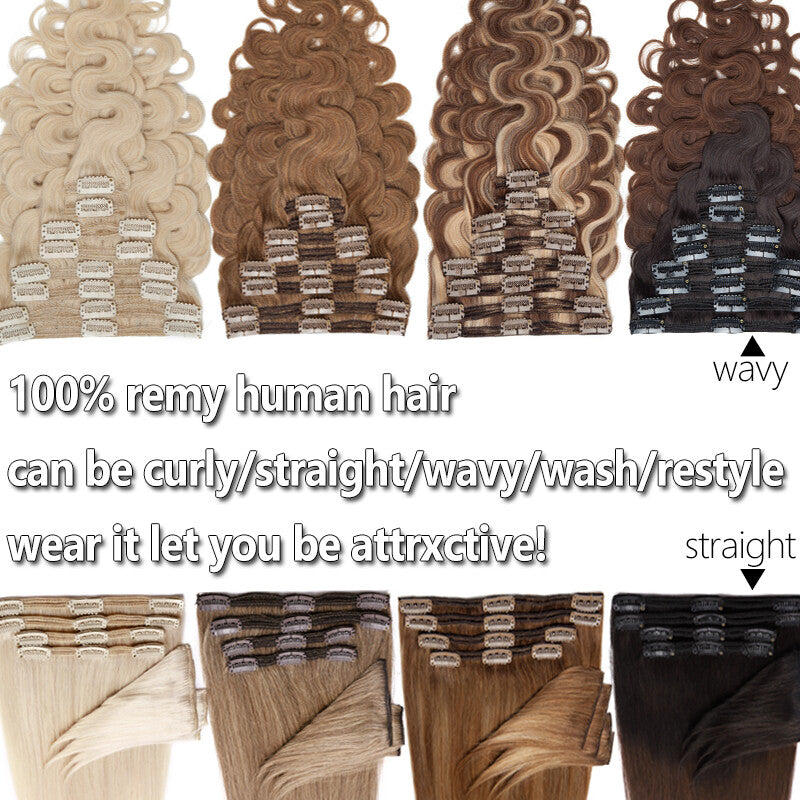 Double Weft Clip-In Hair Extensions - Remy Human Hair Ombre Full Head Set
