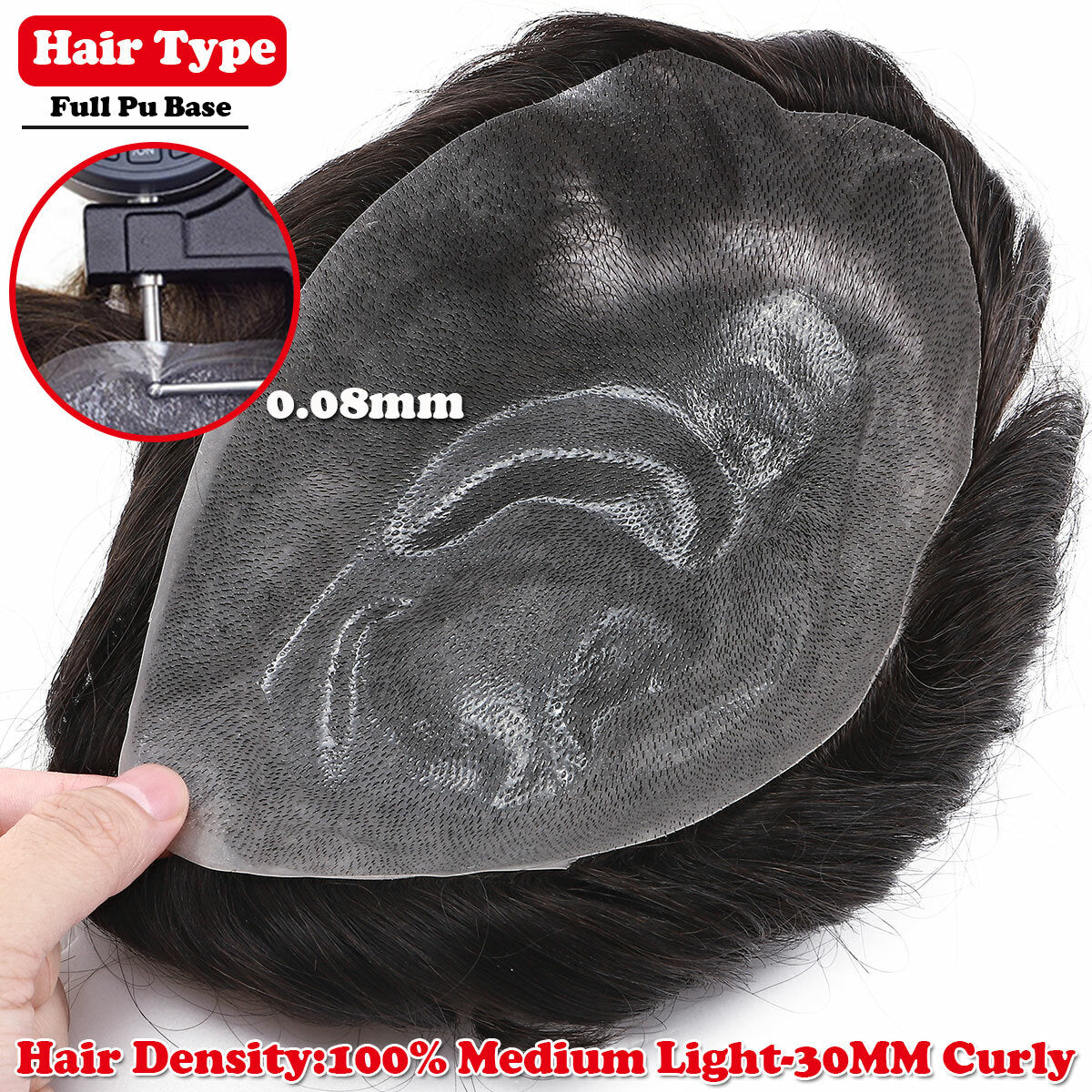 Men's Human Hair Toupee Wig Replacement System - Natural Look & Comfortable Fit