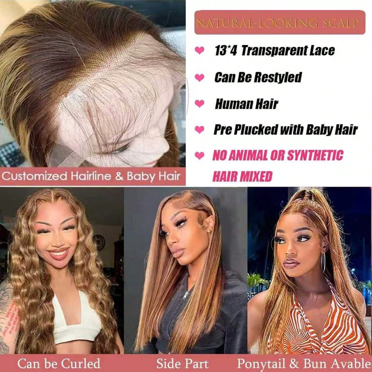 Transparent Lace Wig 13x4 Honey Blonde Human Hair Pre-Plucked Natural Hairline